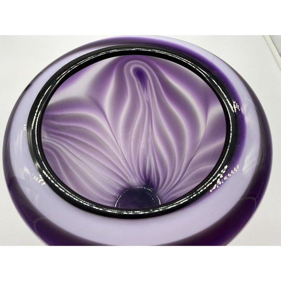 Dehanna Jones Seattle Art Glass Artist Purple Vase - Mid Century Linear Design - Picture 10 of 14